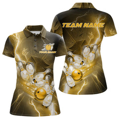 Maxcorners Custom Yellow Thunder Lightning Bowling Polo Shirts For Men, Bowling League Shirt MT0609