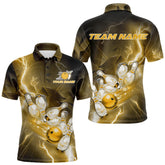 Maxcorners Custom Yellow Thunder Lightning Bowling Polo Shirts For Men, Bowling League Shirt MT0609