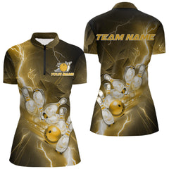 Maxcorners Custom Yellow Thunder Lightning Bowling Polo Shirts For Men, Bowling League Shirt MT0609