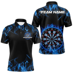Maxcorners Custom Black And Blue Flame Dartboard Dart Polo Shirts For Men, Dart Players Outfits MT0410