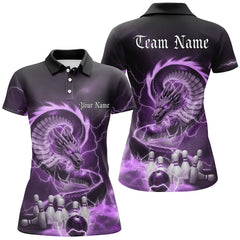 Maxcorners Custom Black And Purple Thunder Lightning Dragon Bowling Polo Shirts For Women Bowling Jerseys