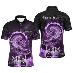 Maxcorners Custom Black And Purple Thunder Lightning Dragon Bowling Polo Shirts For Men Bowling Jerseys