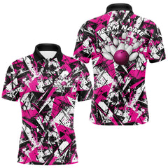 Maxcorners Custom Graffity Pink Camo Bowling Team Men Polo Shirts, Camouflage Bowling Jerseys LM0412