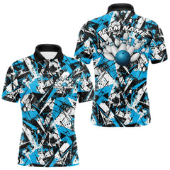 Maxcorners Custom Graffity Blue Camo Bowling Team Men Polo Shirts, Camouflage Bowling Jerseys LM0412