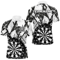 Maxcorners Custom Grunge Splatter Black And White Dartboard Dart Team Men Polo Shirts, Dart Jerseys MT0410