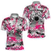 Maxcorners Custom Pink Splatter Bowling Team Polo Shirts For Men And Women Bowling Tournament Shirts