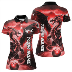 Maxcorners Custom Red Thunder Lightning Dragon Bowling Polo Shirts For Men And Women, Dragon Bowling Uniform