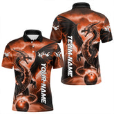 Maxcorners Custom Orange Thunder Lightning Dragon Bowling Polo Shirts For Men And Women, Dragon Bowling Uniform