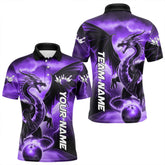 Maxcorners Custom Purrple Thunder Lightning Dragon Bowling Polo Shirts For Men And Women, Dragon Bowling Uniform