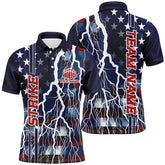 Maxcorners Custom American Flag Thunder Lightning Strike Bowling Team Shirts, Patriotic Unisex Bowling Jersey
