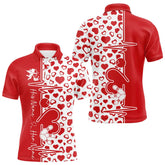 Maxcorners Red Bowling Heartbeat Pulse Line Custom Valentines Day Bowling Polo Shirts