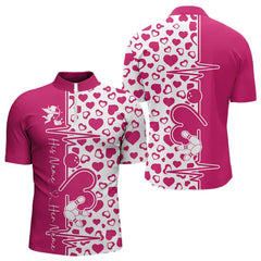Maxcorners Pink Bowling Heartbeat Pulse Line Custom Valentines Day Bowling Polo Shirts