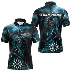 Maxcorners Custom Blue Thunder Lightning Dragon Dart Team Polo Shirt For Men, Dart League Shirt LM0910