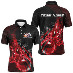 Maxcorners Black And Red Custom Flame Bowling Team Shirts For Men, Bowling Polo Bowling League Shirts