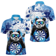 Maxcorners Custom Blue Splatter Funny Panda Dart Polo Shirt For Men, Funny Dart Team Jerseys LM1112