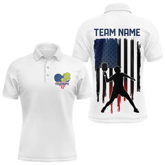 Maxcorners Custom American Flag Patriotic Pickleball Polo Shirts For Men, Love US Pickleball League Shirt