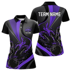 Maxcorners Custom Black And Purple Flame Bowling Polo Shirts For Men, Fire Bowling Team Shirt