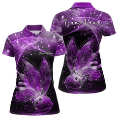 Maxcorners Custom Ethereal Purple Butterfly Bowling Team Women Polo Shirts, Ladies Bowling Outfit LM1112