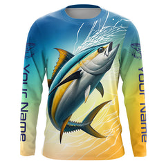 Maxcorners Custom Yellowfin Tuna Long Sleeve Saltwater Fishing Shirts, Tuna Uv Protection Fishing Jerseys LM2408