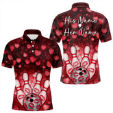 Maxcorners Black And Red Heart Theme Custom Valentines Bowling Polo Shirt For Men And Women Bowling Couple Outfit