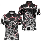 Maxcorners Custom Black And Red Thunder Lightning Dragon Bowling Team Polo Shirts For Men