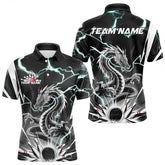 Maxcorners Custom Black And Blue Thunder Lightning Dragon Bowling Team Polo Shirts For Men
