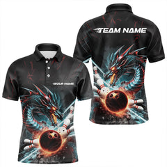 Maxcorners Custom Dragon Bowling Team Polo Shirts For Men, Dragon Bowling League Shirt Bowlers Outfit