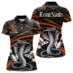 Maxcorners Custom Black And Orange Cobra Snake Bowling Team Polo Shirts For Men, Bowling League Shirts LM1102