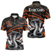 Maxcorners Custom Black And Orange Cobra Snake Bowling Team Polo Shirts For Men, Bowling League Shirts LM1102