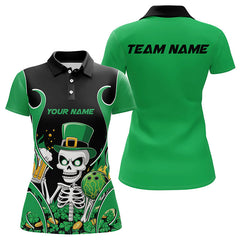 Maxcorners Custom Green St Patricks Day Funny Skull Drink Beer Bowling Polo Shirts For Men And Women