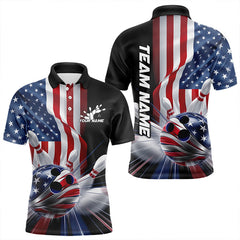 Maxcorners Custom Us Flag Bowling League Shirts, Patriotic Bowling Team Polo & Quarter Zip For Men And Women