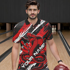 Maxcorners Custom Black And Red Cobra Snake Bowling Jerseys, Bowling Team Polo Shirts For Men LM1202