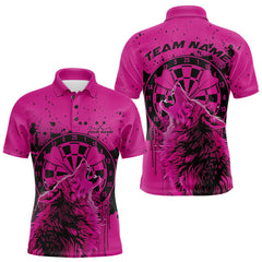 Maxcorners Custom Grunge Splatter Pink Wolf Dart Men Polo Shirt, Wolf Dart Team Jerseys LM1610