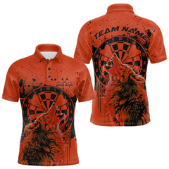 Maxcorners Custom Grunge Splatter Orange Wolf Dart Men Polo Shirt, Wolf Dart Team Jerseys LM1610