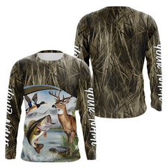 Maxcorners Largemouth Bass Fish Fishing, Deer And Duck Hunting Custom Long Sleeve Shirts LM0201