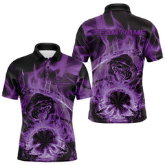 Maxcorners Custom Purple Flame Grim Reaper Halloween Dart Men Polo Shirts For Team, Dart Jerseys LM1610