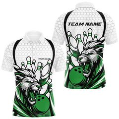 Maxcorners Custom Green Lion Bowling Men Polo Shirt, Lion Bowling Team League Shirt LM1411
