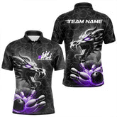 Maxcorners Custom Black And Purple Dragon Bowling Men Polo Shirts, Bowling Pattern Dragon Bowler Outfit LM193