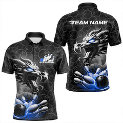 Maxcorners Custom Black And Blue Dragon Bowling Men Polo Shirts, Bowling Pattern Dragon Bowler Outfit LM193