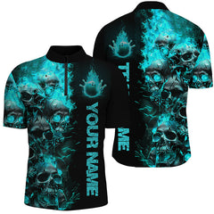 Maxcorners Custom Blue Flame Skull Bowling Shirts Bowling Outfits For Bowling Team LM0607