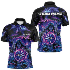 Maxcorners Custom Blue, Purple And Pink Grim Reaper Skull Dart Men Polo Shirts, Halloween Team Outfit LM1610