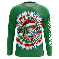 Maxcorners Custom Christmas Bass Fishing Tie Dye Long Sleeve Fishing Shirts, Christmas Bass Fishing Gifts LM2408