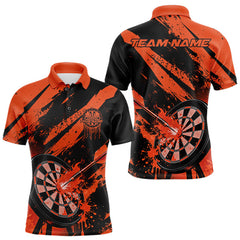 Maxcorners Custom Grunge Black And Orange Dart Jerseys, Flame Dart Tip Hit Bullseye Men Polo Shirt LM1610