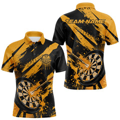 Maxcorners Custom Grunge Black And Yellow Dart Jerseys, Flame Dart Tip Hit Bullseye Men Polo Shirt LM1610