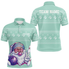 Maxcorners Custom Funny Santa Christmas Men Bowling Polo Shirts, Mint Green Xmas Team Outfit TU1711