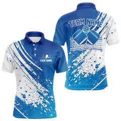 Maxcorners Custom Blue And White Pickleball Polo Shirts For Men, Pickleball Heartbeat Pulse Line Shirt