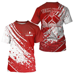Maxcorners Custom Red And White Pickleball Polo Shirts For Men, Pickleball Heartbeat Pulse Line Shirt