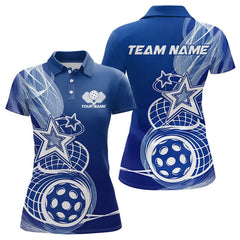 Maxcorners Custom Blue Pickleball Star Polo Shirts For Men, Outdoor Pickleball Team Uniform