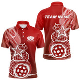 Maxcorners Custom Red Pickleball Star Polo Shirts For Men, Outdoor Pickleball Team Uniform