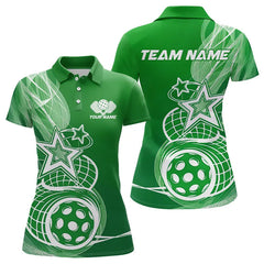 Maxcorners Custom Green Pickleball Star Polo Shirts For Men, Outdoor Pickleball Team Uniform